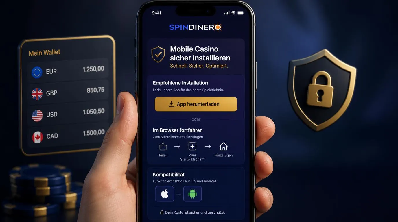 Smartphone mit Casino-App-Installation und Verknüpfung zum mobilen Startbildschirm